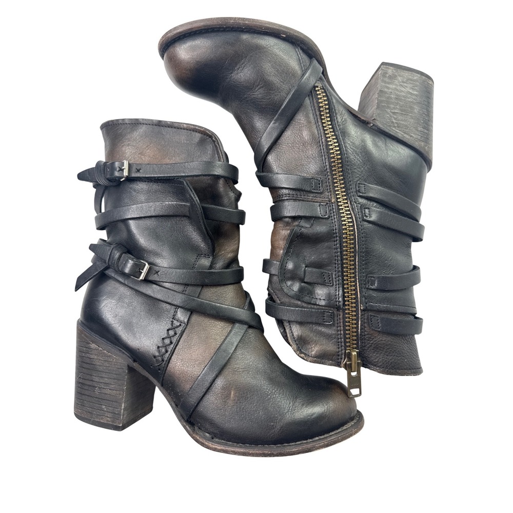 Freebird by Steven Baker brown Distressed Leather Multi Strap Buckle Boots 10